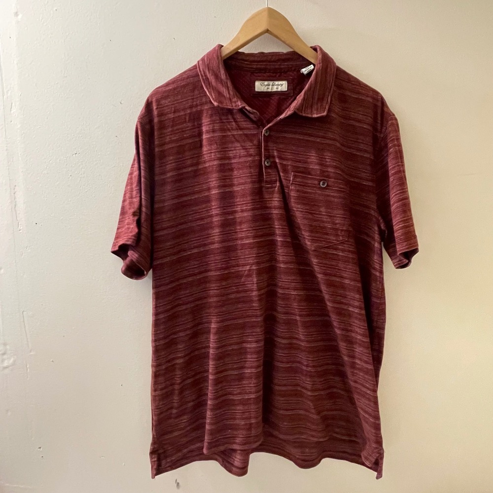 English Laundry‎ Mens XL Polo Shirt Burgundy Striped Short Sleeve Casual Top